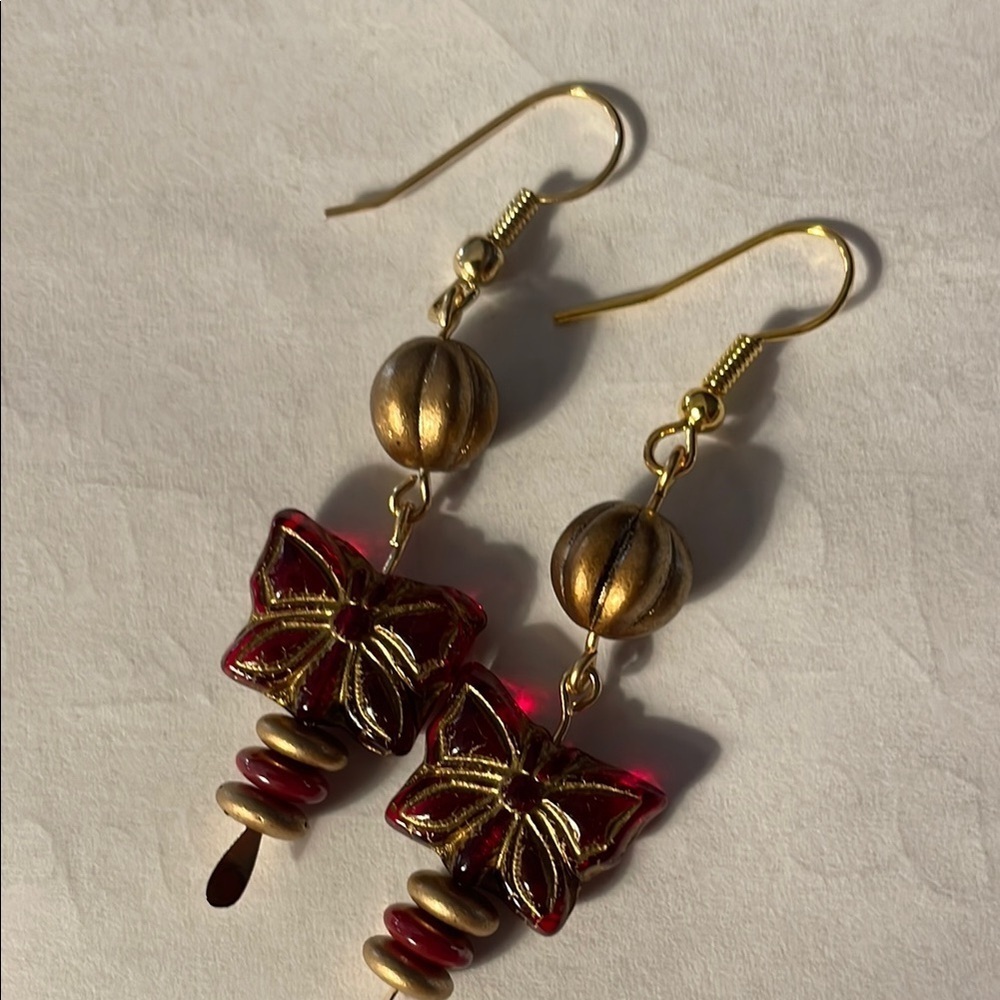 Gold and Red Butterfly Earrings